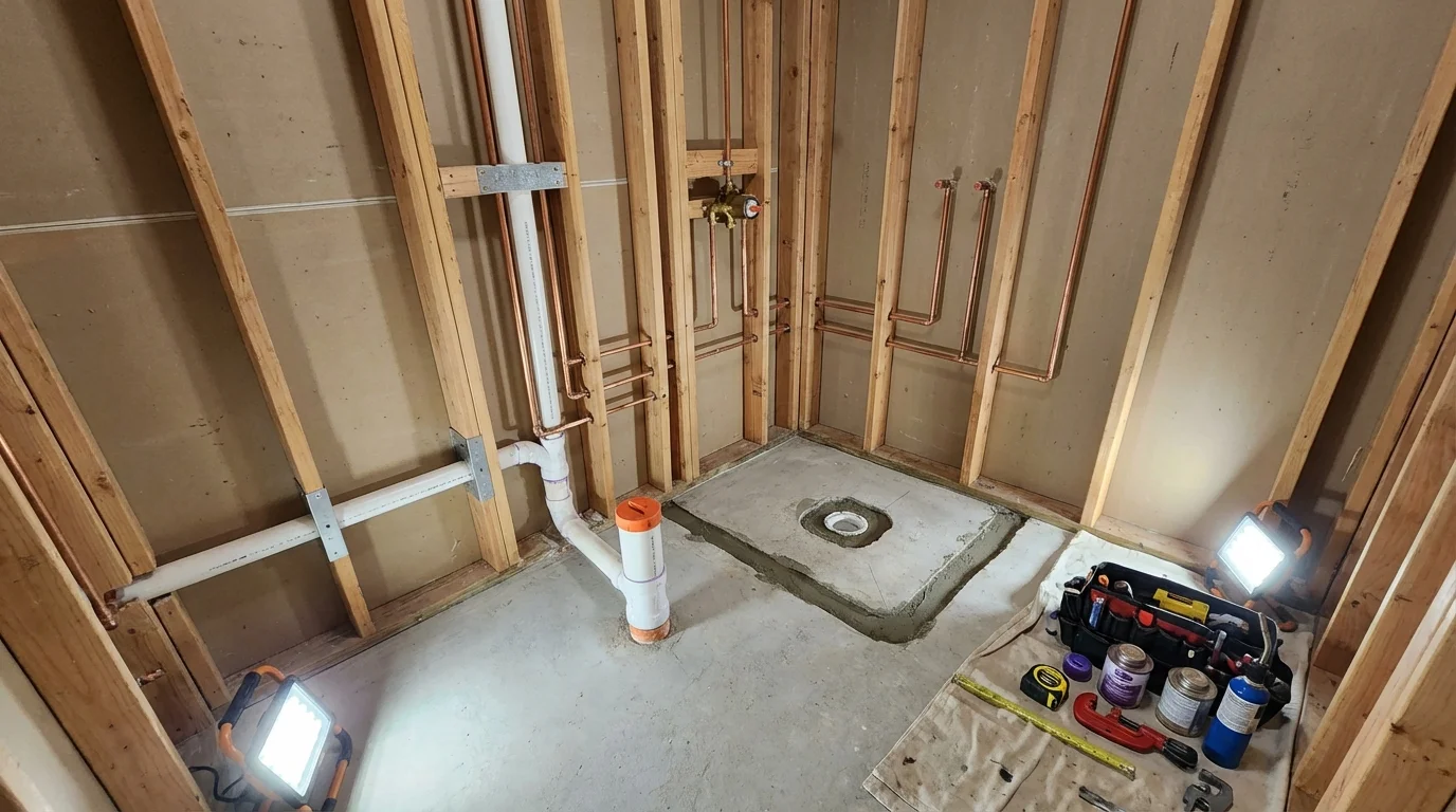 Bathroom rough-in plumbing during remodel by Johns Plumbing LLC in Vega Alta