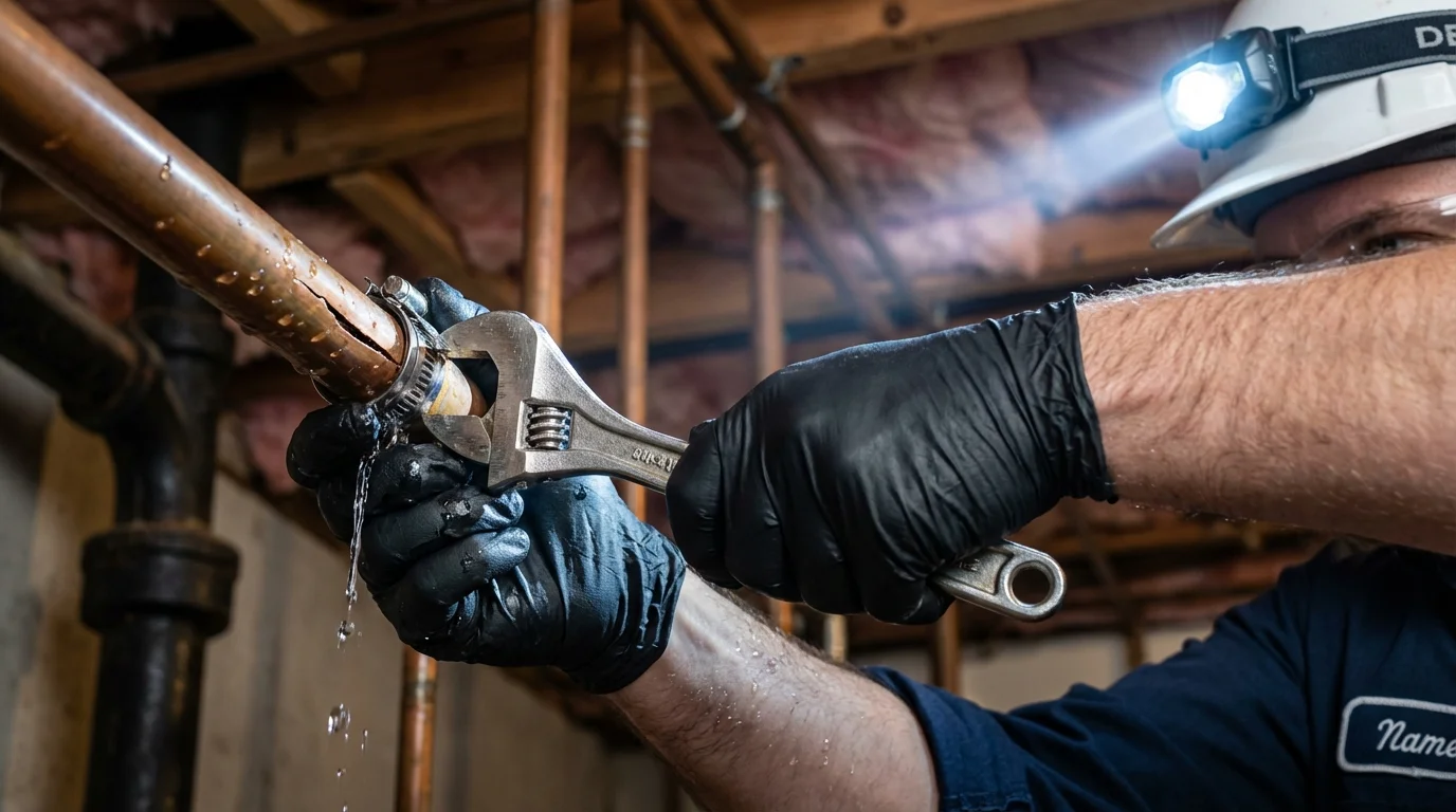 Emergency pipe clamp repair being performed by a Johns Plumbing LLC plumber in Vega Alta