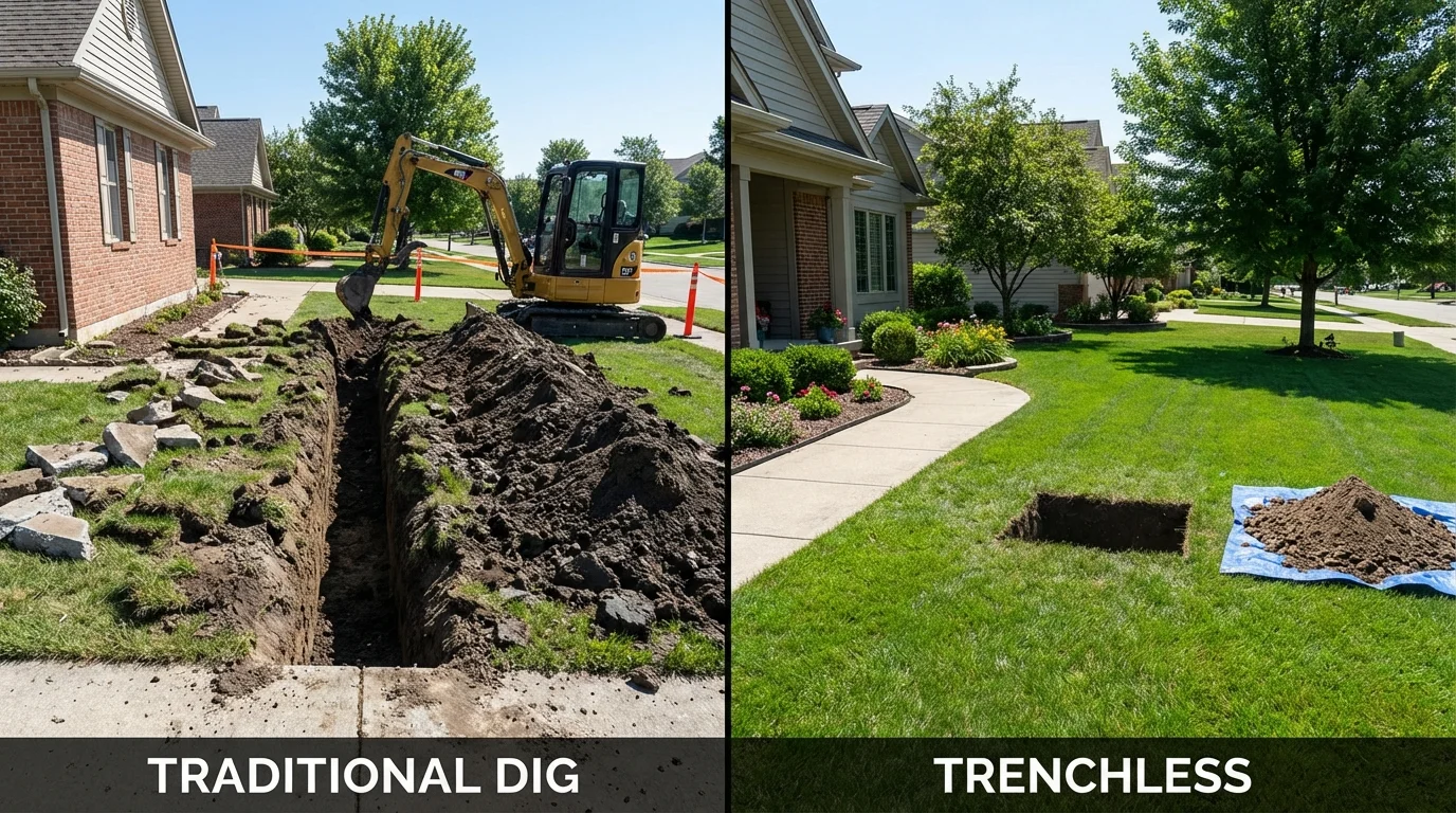 Trenchless sewer repair with minimal yard damage versus traditional excavation in Vega Alta, PR